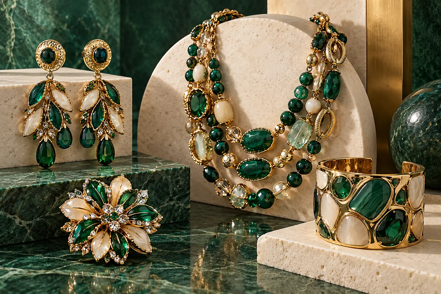Italian premium costume jewelry with green stones