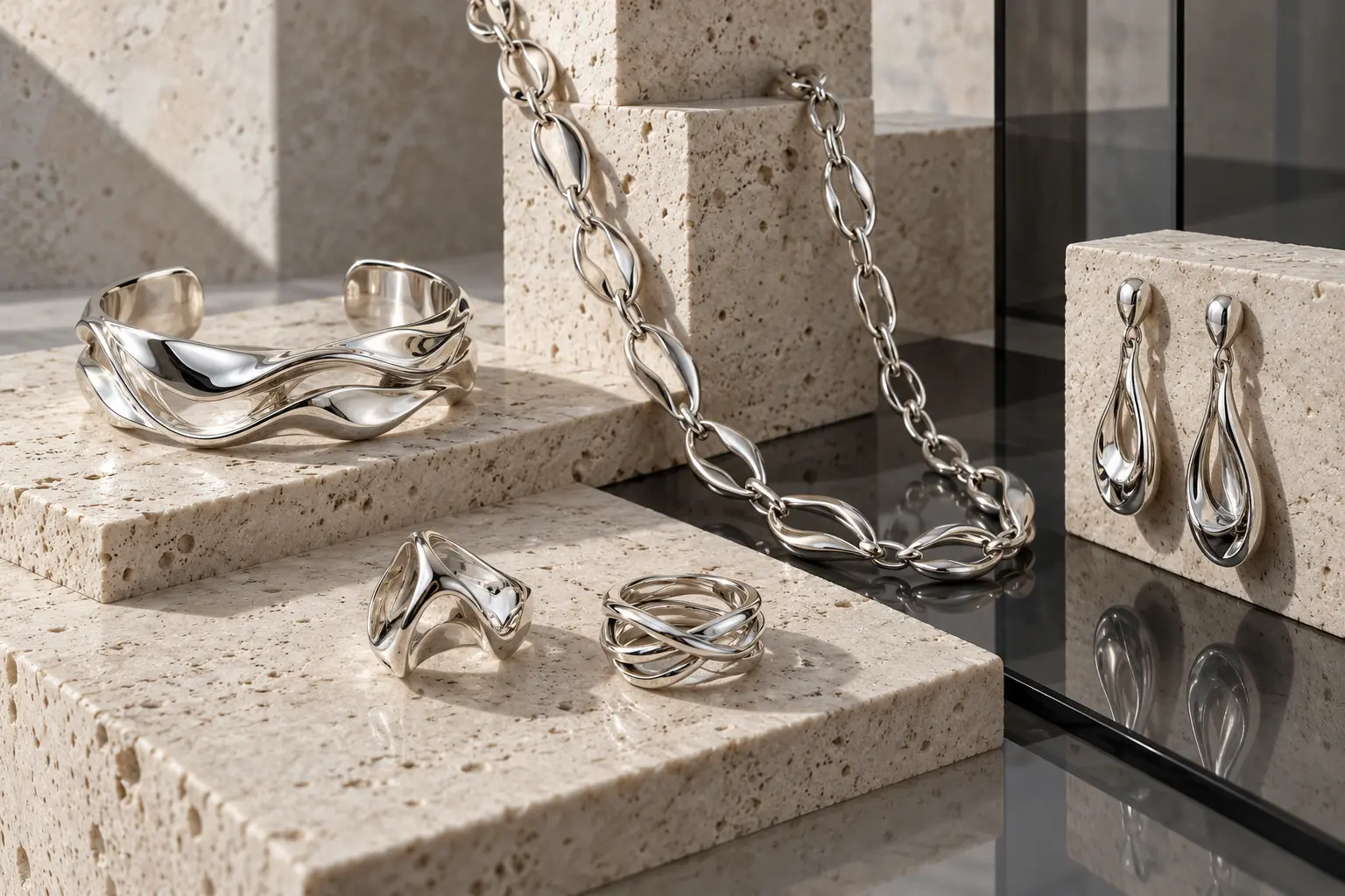 Contemporary Italian silver jewelry collection